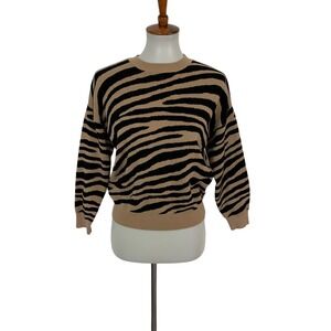 JOA Womens Zebra Print Sweater Small Brown Animal Pattern Y2K Statement Knit